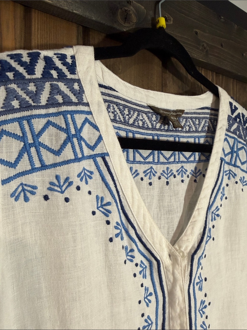 Tommy Bahama White and Blue Embroidered Maxi Duster 💯 Linen - Picture 3 of 8